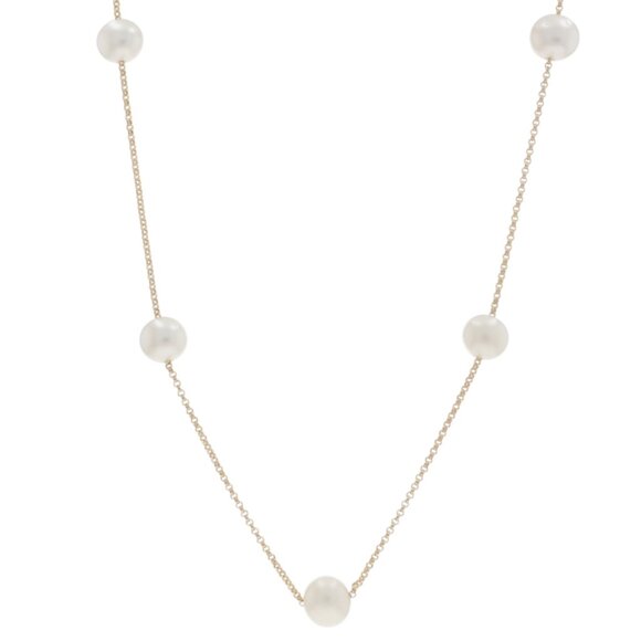 Yellow Gold Cultured Freshwater Pearls Station Necklace 18" 14k - Picture 1 of 5